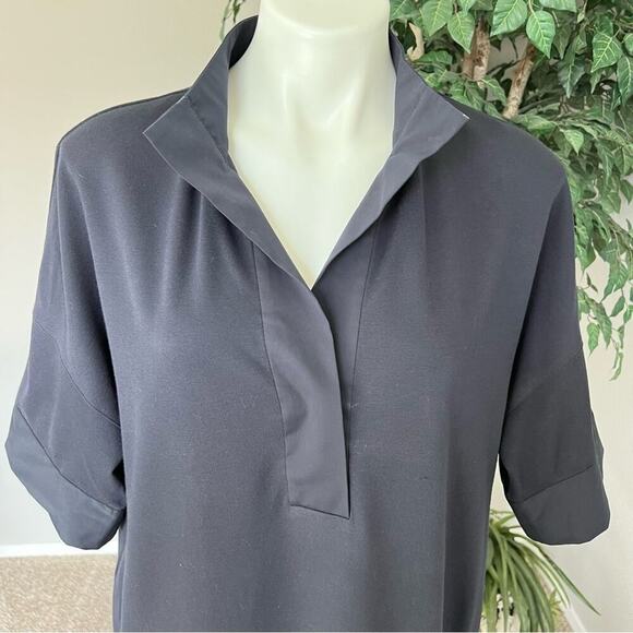 Lafayette 148 New York V-Neck Shirtdress Navy Blue - Picture 3 of 12